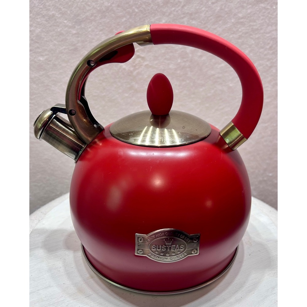 Susteas Whistling Tea Kettle Stovetop Stainless Steel Red Bronze 2.6 Quart